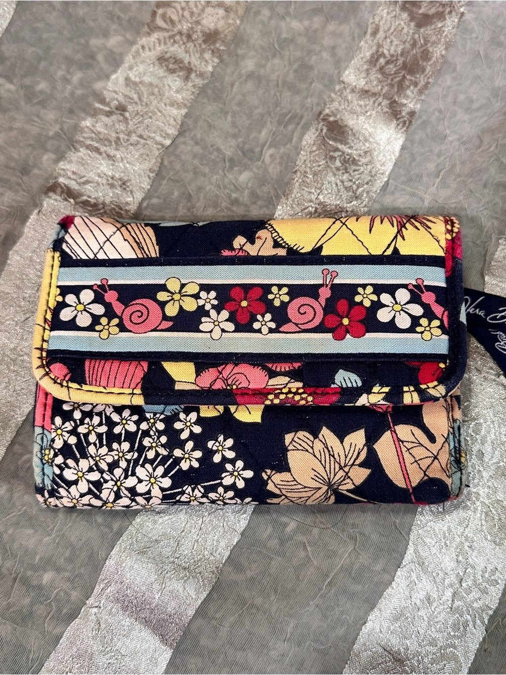 Vera Bradley Navy Blue Happy Snails Floral Whimsical Wallet